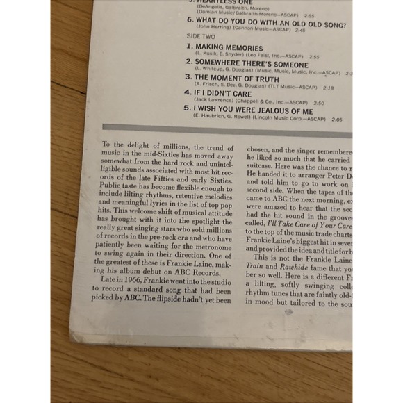 Frankie Laine- I'll‎ Take Care Of Your Cares Country 1967 ABCS-604 Vinyl 12'' - Picture 9 of 9